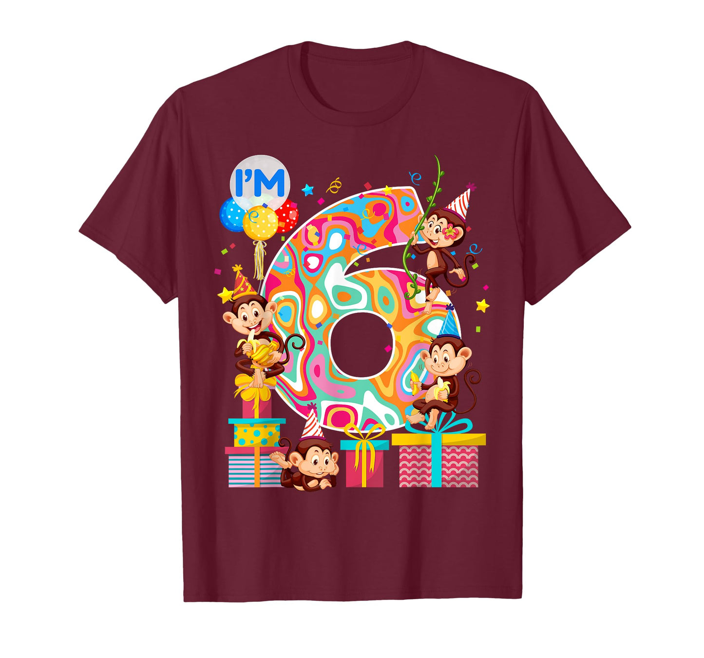 6th B-Day Monkey Birthday Zoo Animal 6 Year Old Funny T-Shirt