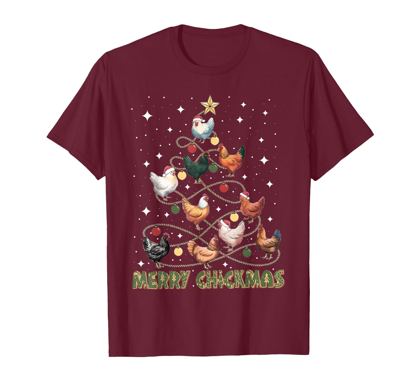 Merry Chickmas Chicken Christmas Tree Lights Farmer Gifts PJ T-Shirt