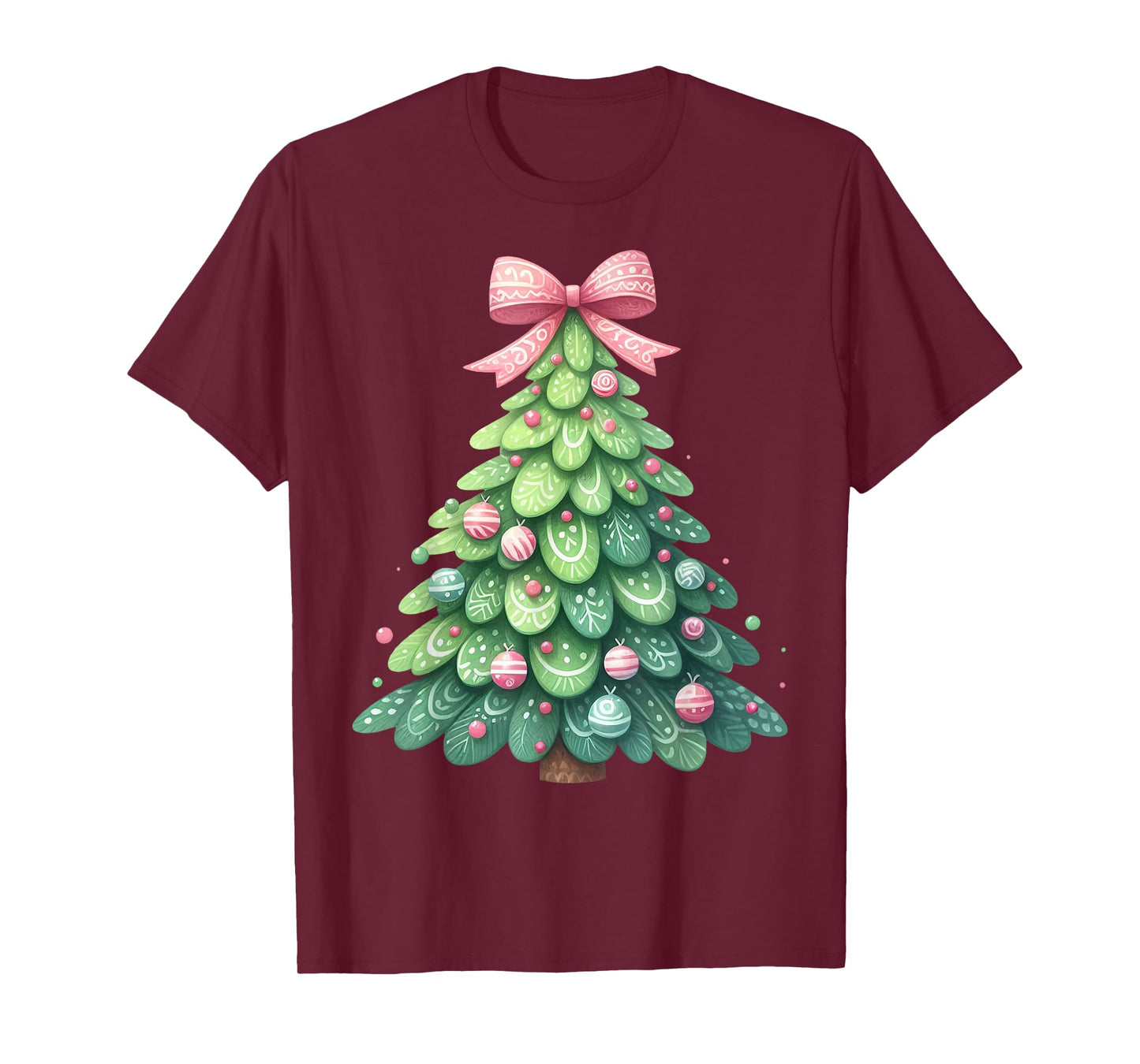Merry Christmas Tree with Coquette Bow Xmas Holiday Women T-Shirt