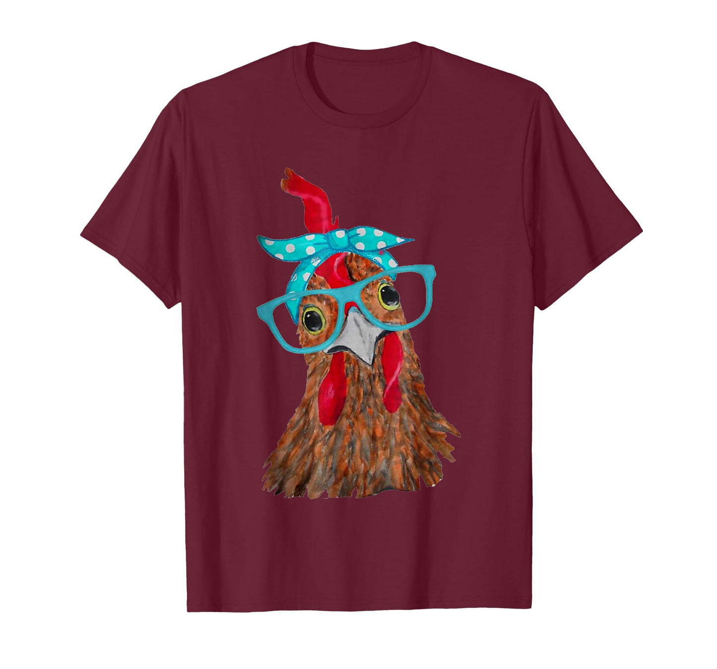 cute Women Girl Chicken With Bandana Headband and Glasses T-Shirt