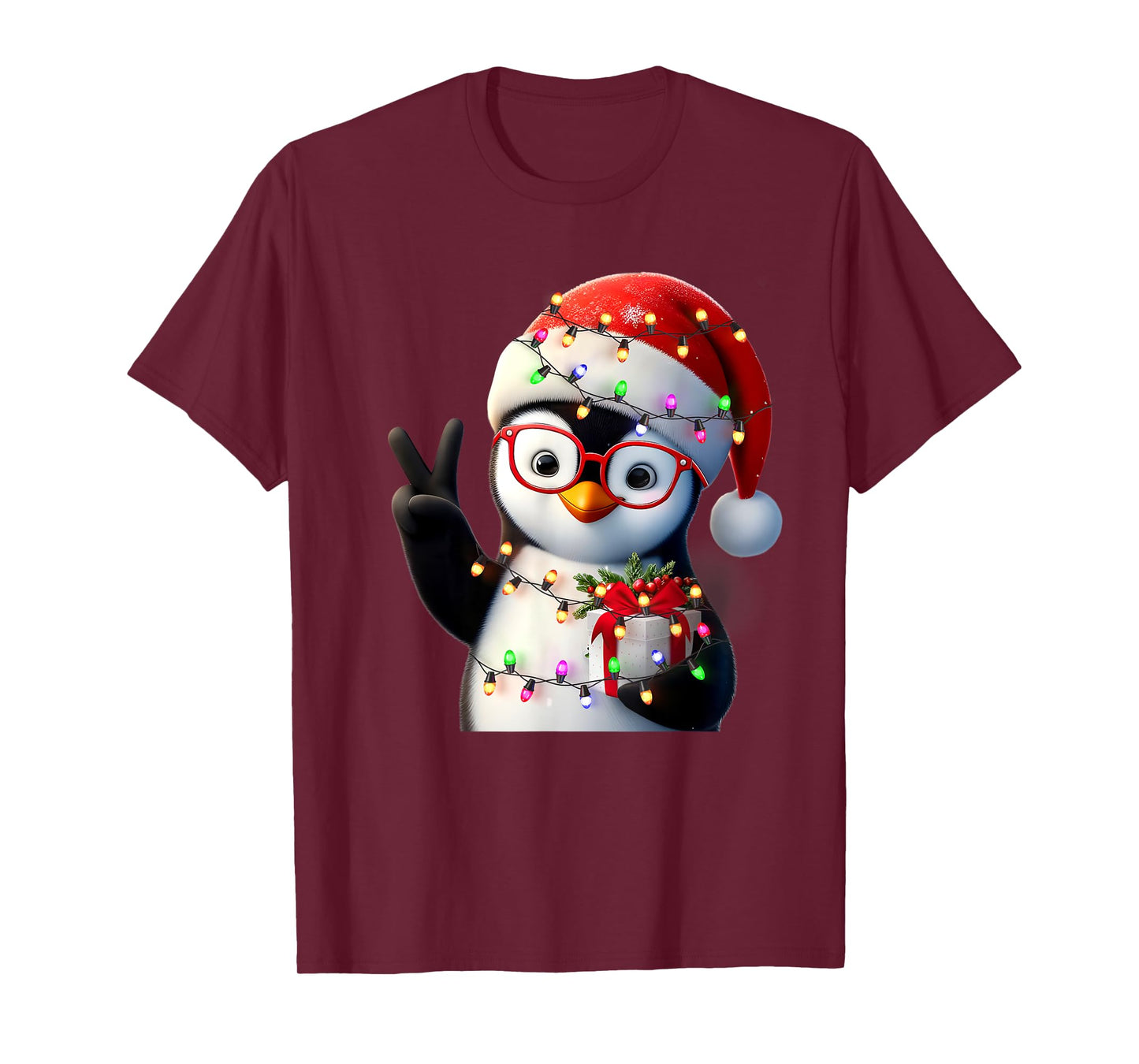 Peace Sign Hand Penguin Santa Christmas Penguin Pajamas T-Shirt