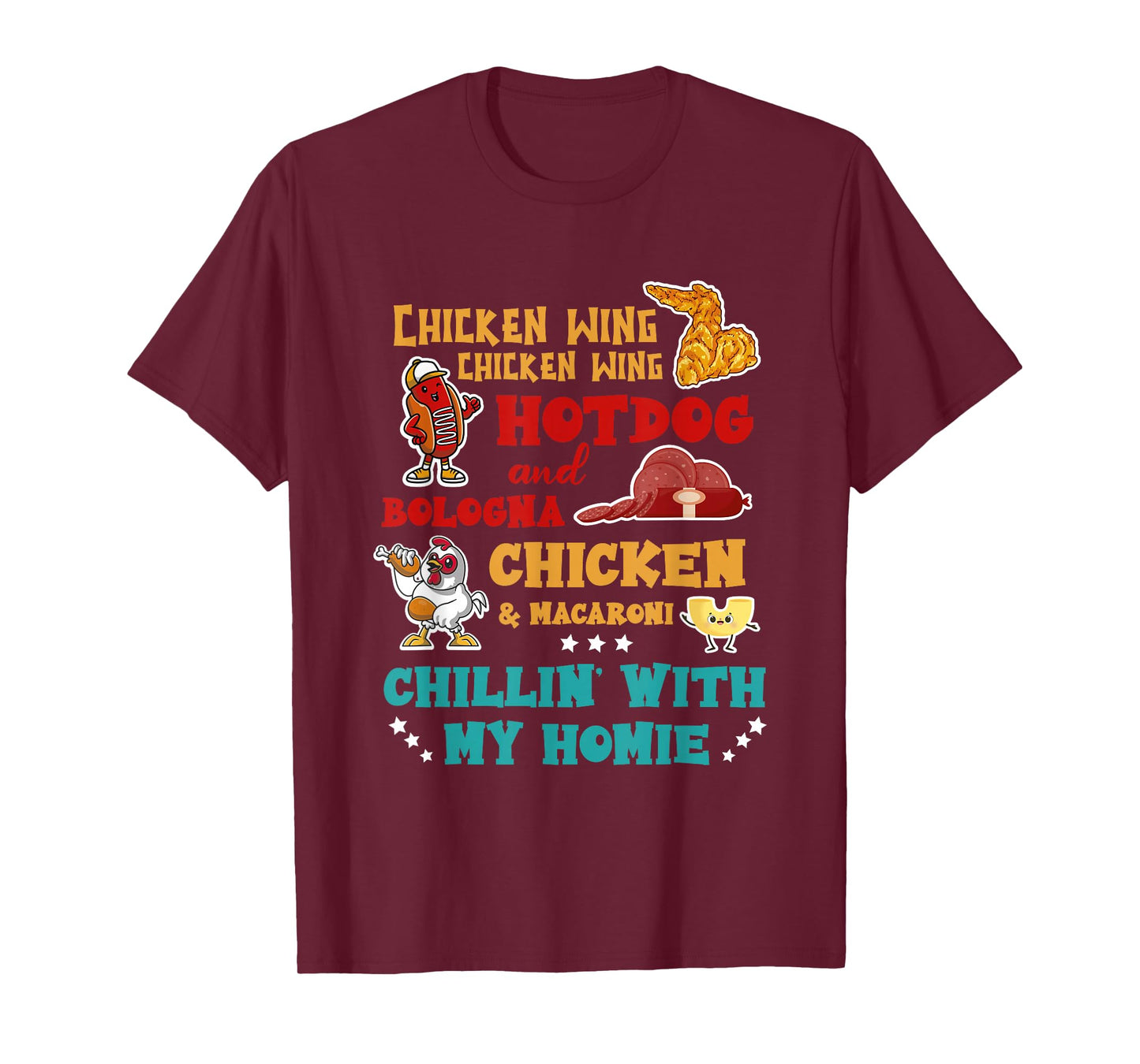 Chillin' With My Homie Thanksgiving Day Turkey Chicken Wing Hot Dog And Bologna Chicken & Macaroni T-Shirt - Unisex-Adults - Black - Small - Short Sleeve - Thanksgiving-Themed Dog Design