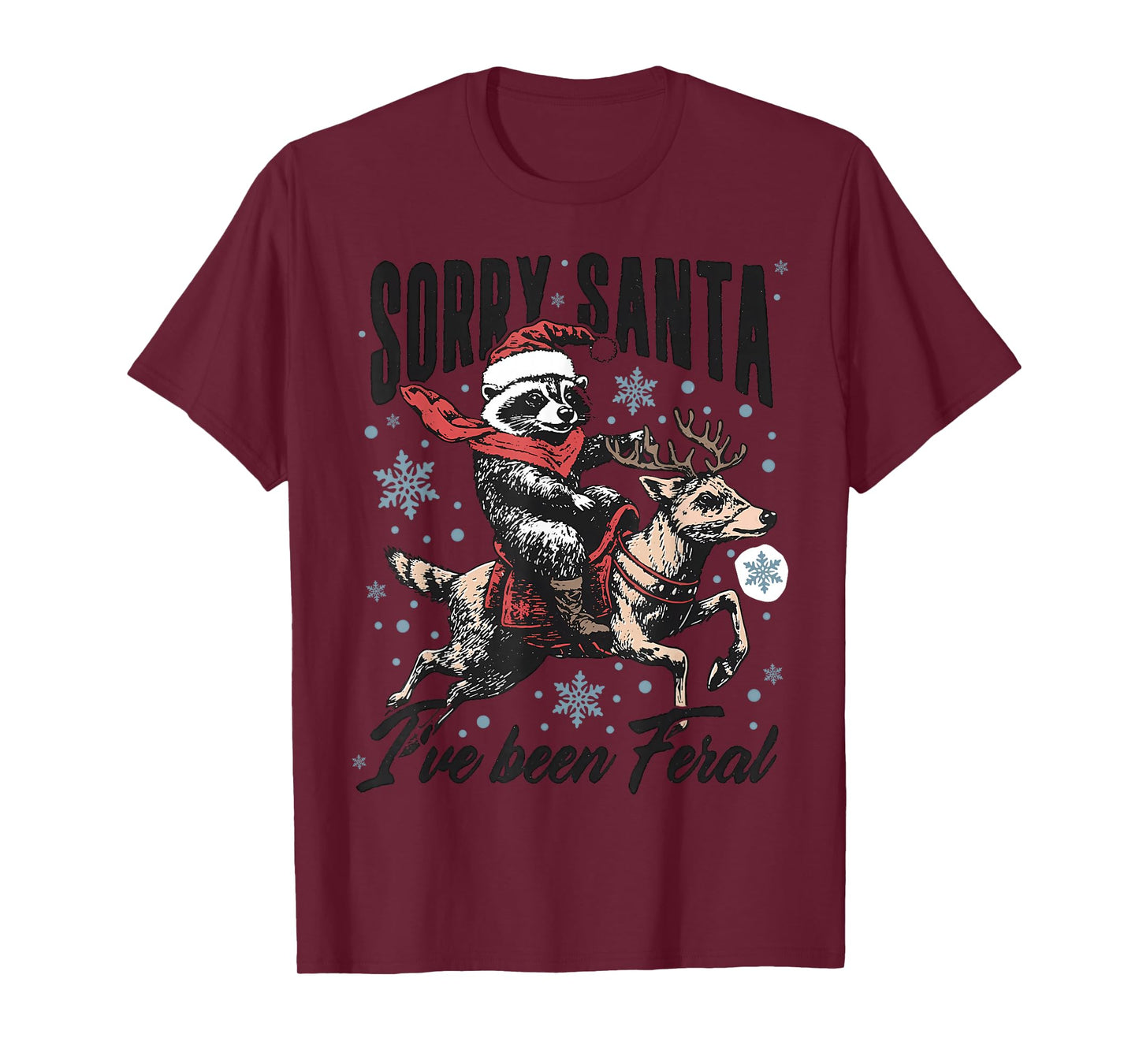 Vintage Sorry Santa I’ve Been Feral Raccoon Ride Horse Xmas T-Shirt
