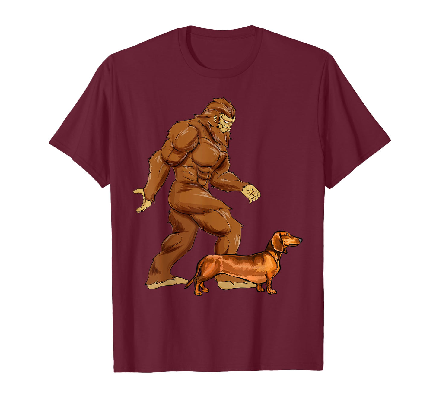 Funny Bigfoot Walking Brown Dachshund Sasquatch Dog Men Women Girls Kids T-Shirt