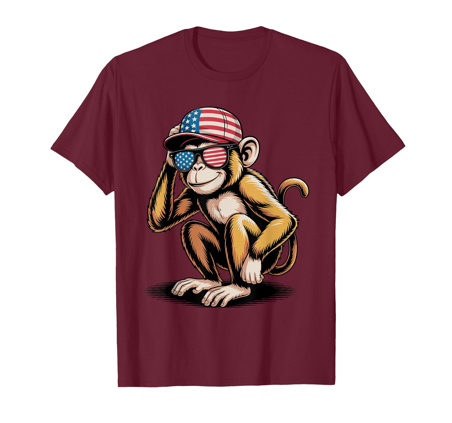 Funny Monkey USA Flag Sunglasses Independence 4th of July T-Shirt