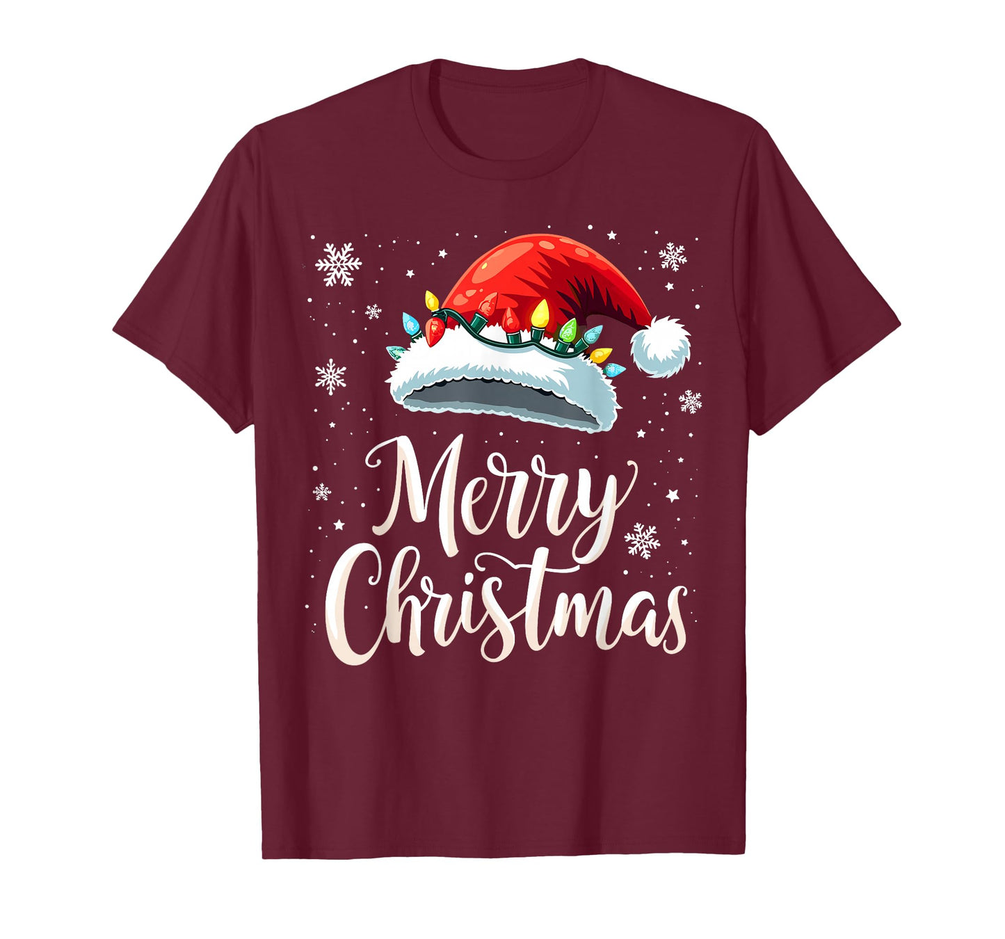 Merry Christmas Lights Red Santa Hat Xmas Family T-Shirt