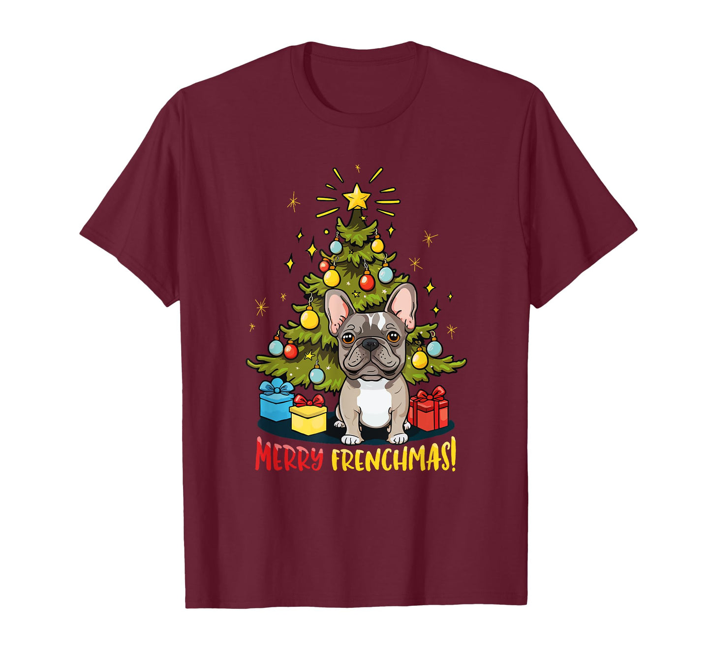 Funny French Bulldog With Christmas Tree T-Shirt for Men Women Kids