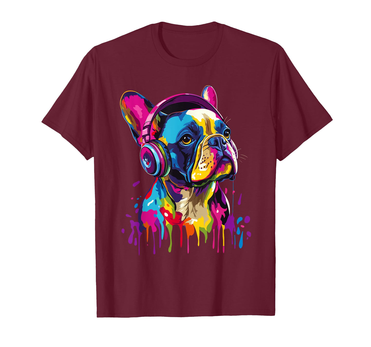 French Bulldog Lover Headphones Pop Art Funny French Bulldog T-Shirt