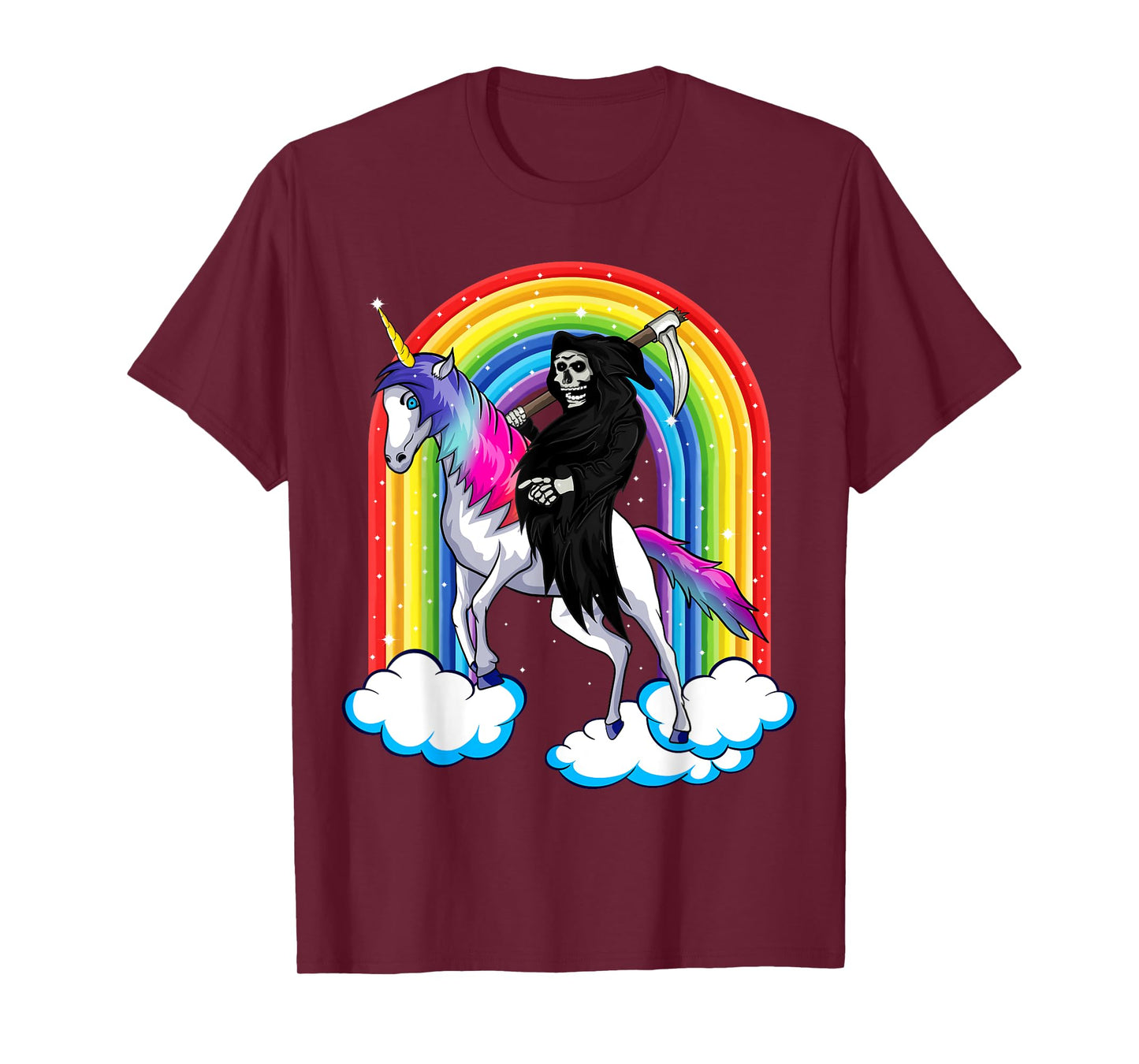 Grim Reaper Skull Riding An Unicorn, Death Unicorn Halloween T-Shirt