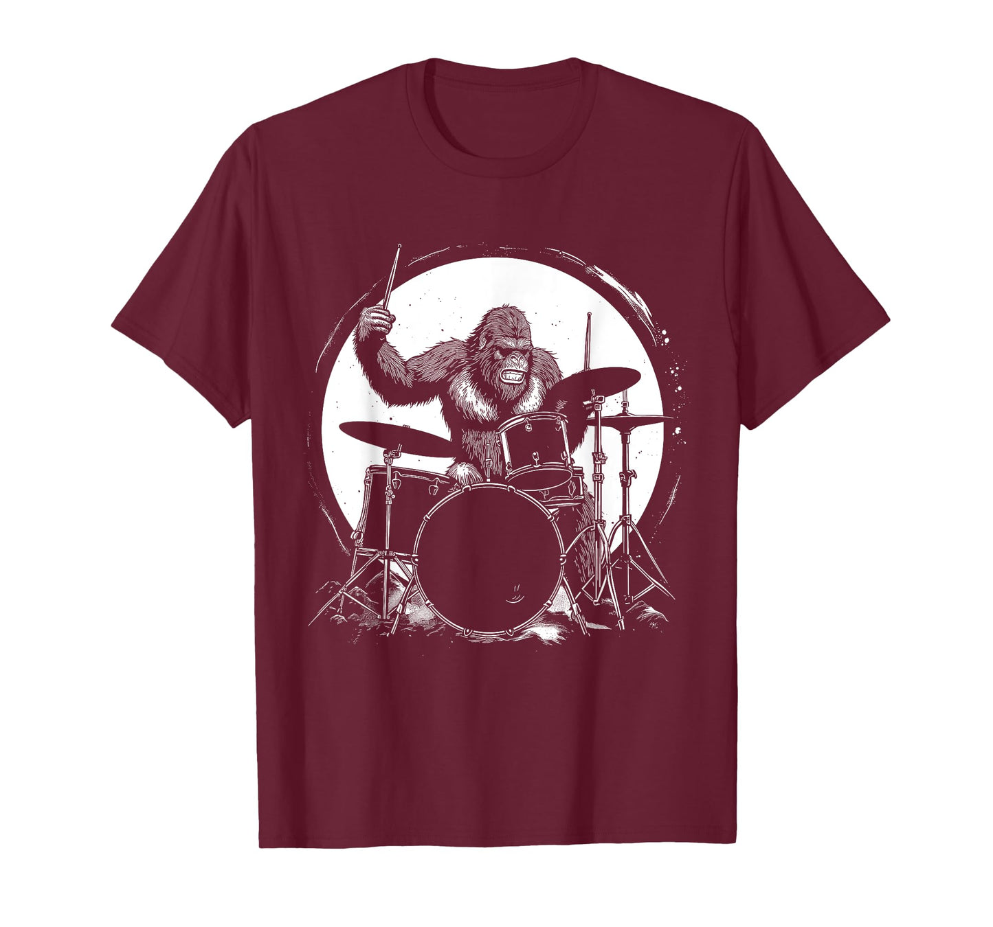 Drummer Bigfoot Playing Drums Funny Sasquatch Drumming T-Shirt