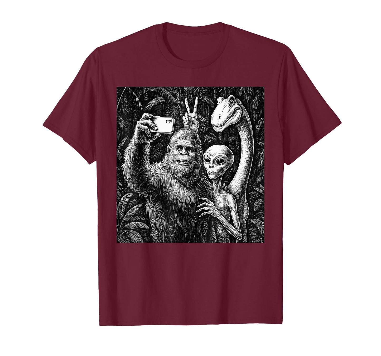 Funny Bigfoot Sasquatch Selfie Alien Loch Ness Humor T-Shirt