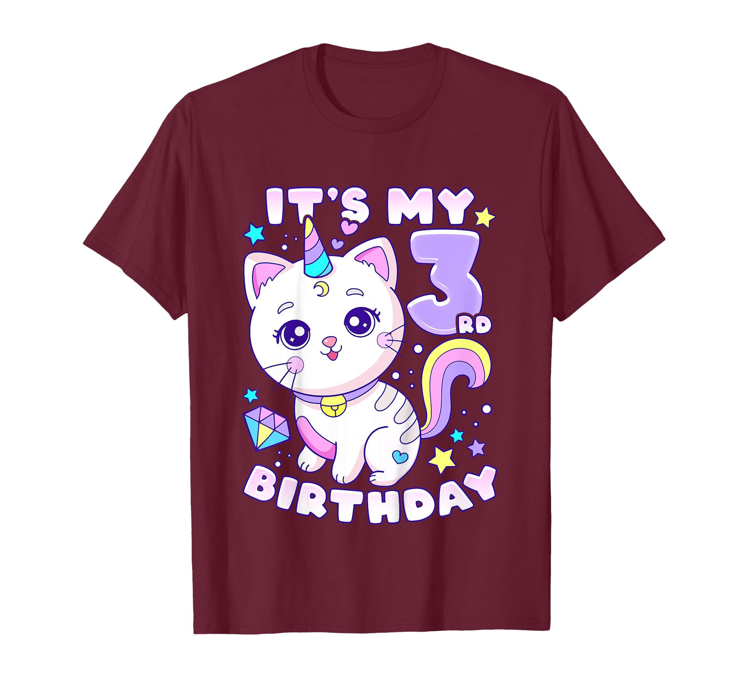 Birthday girl 3 years old, cat, unicorn, 3rd birthday T-Shirt
