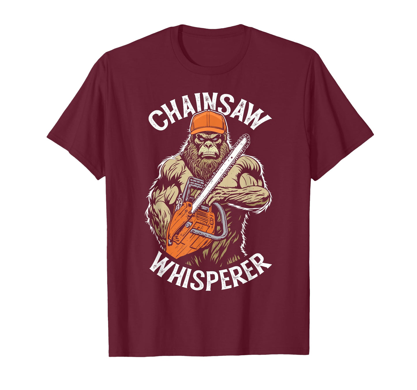 Grandio Design Funny Lumberjack Bigfoot Chainsaw Whisperer Sasquatch Logger T-Shirt - Black, Unisex-Adults, Short Sleeve, Classic Fit, Pull On, Letter Print