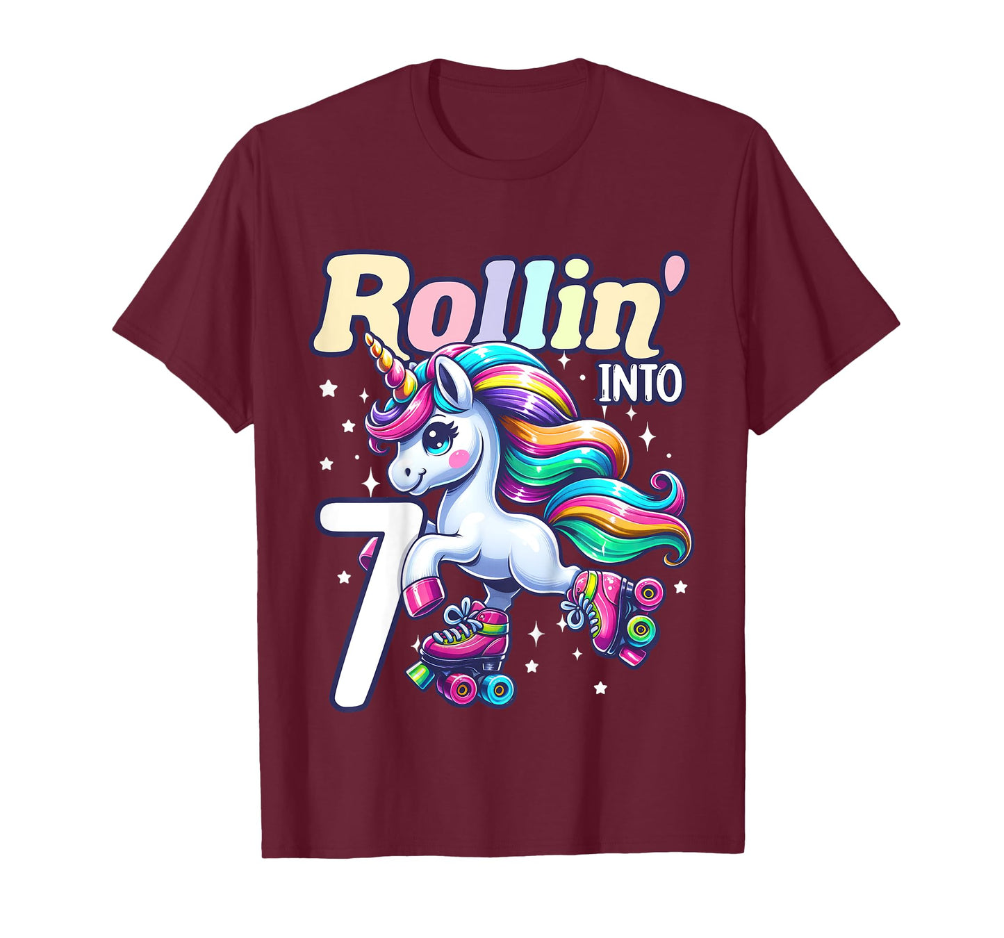 Kids Unicorn Roller Skate 7th Birthday 7 Year Old Party Girls T-Shirt