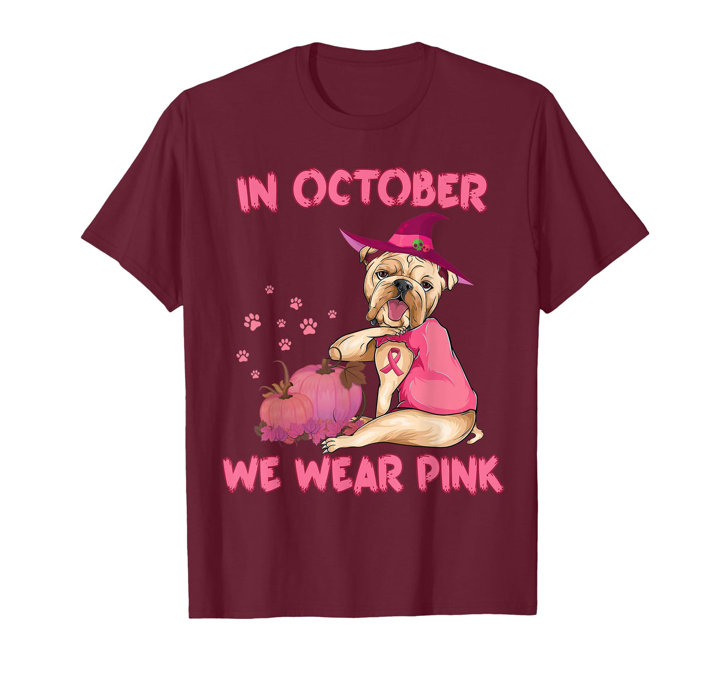 In October We Wear Pink Bulldog Dog Breast Cancer Halloween T-Shirt