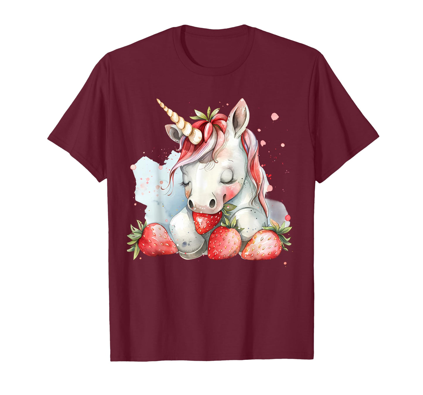 Strawberry Unicorn Cute Strawberries Drawing Watercolor T-Shirt