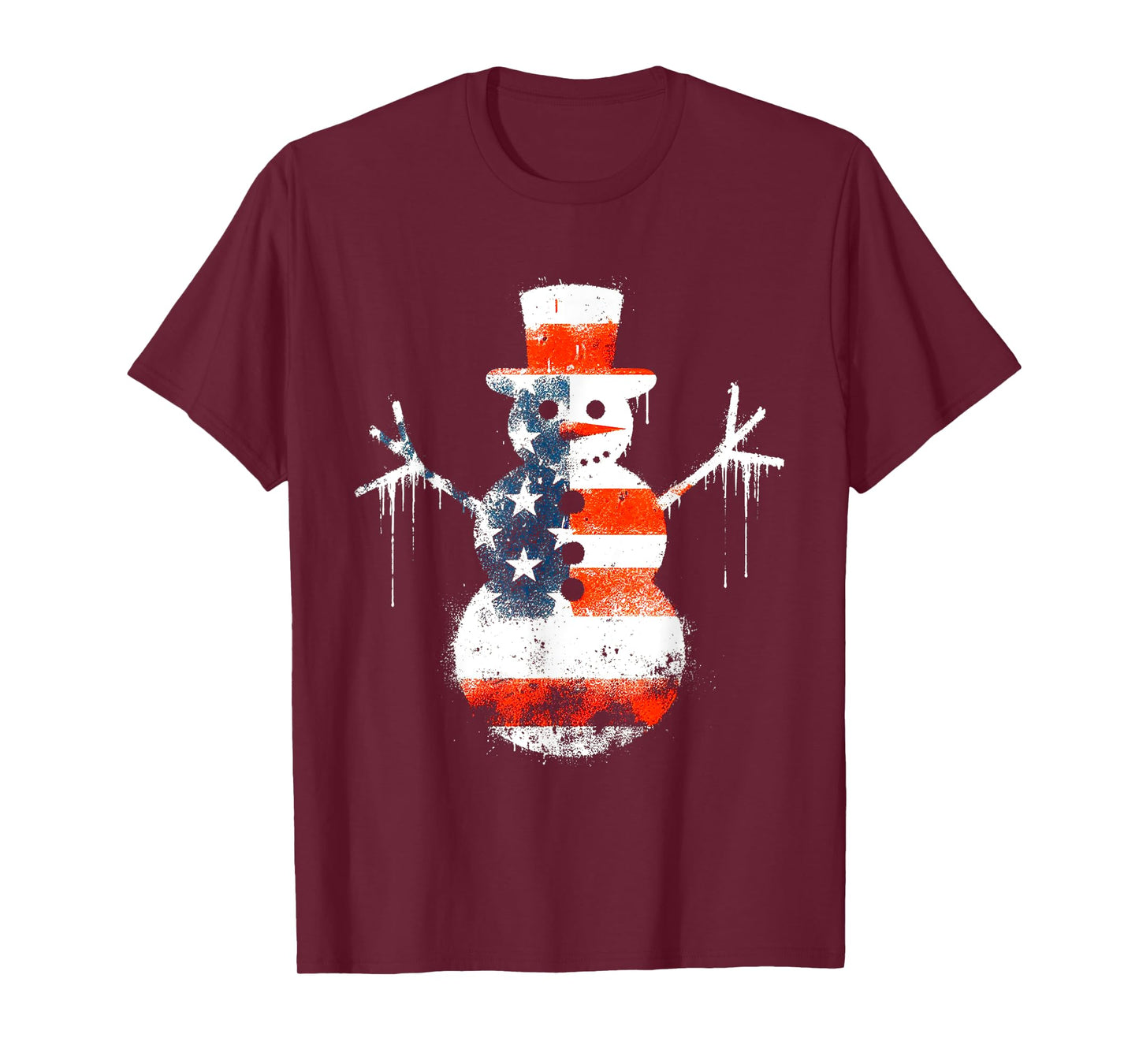 Snowman American Flag - Patriotic USA Snowman Xmas Lover T-Shirt
