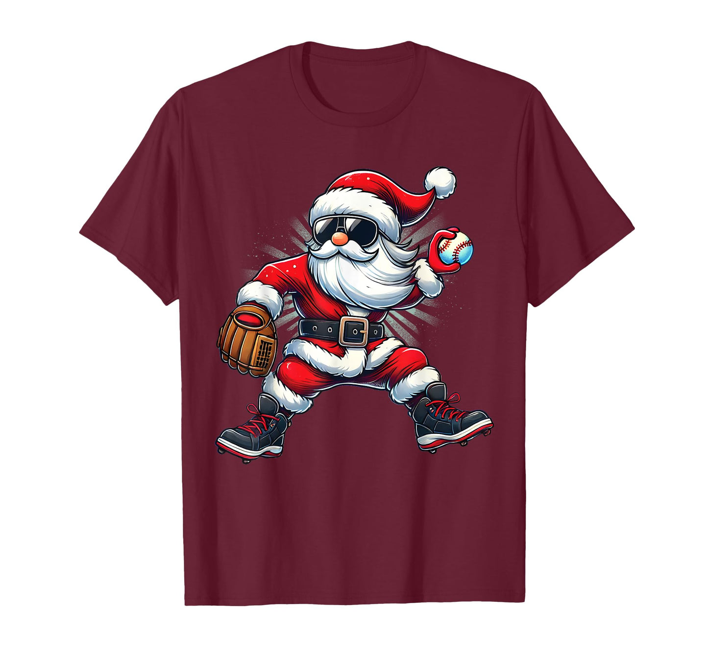 Santa Playing Baseball as Pitcher Boys Kids Teens Christmas T-Shirt