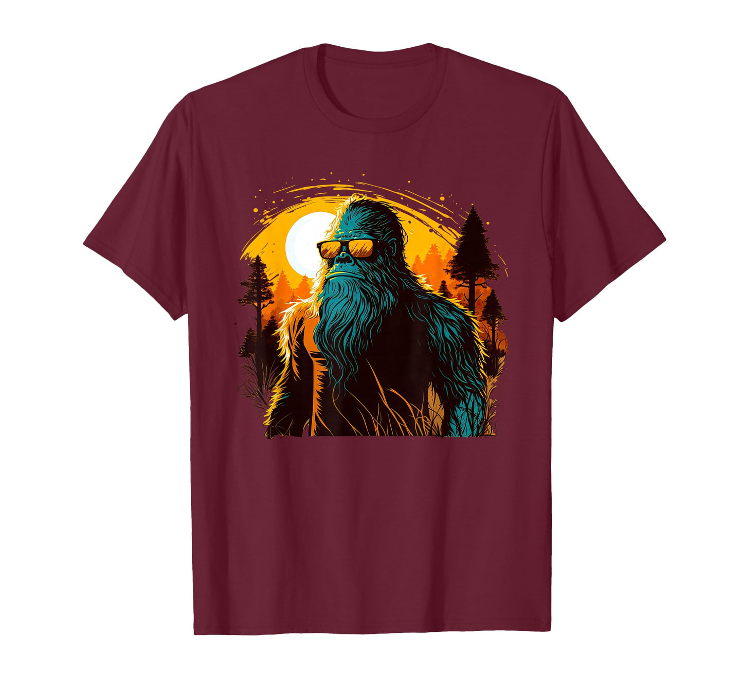 Cool Bigfoot Sasquatch Sunset Forest Retro Cryptid yeti T-Shirt