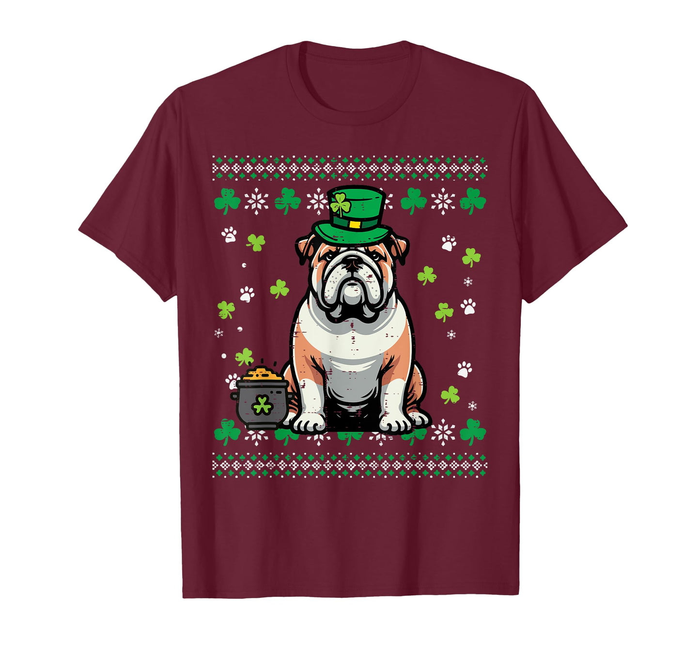 St Patricks Dog English Bulldog Saint Paddys Men Women Kids T-Shirt