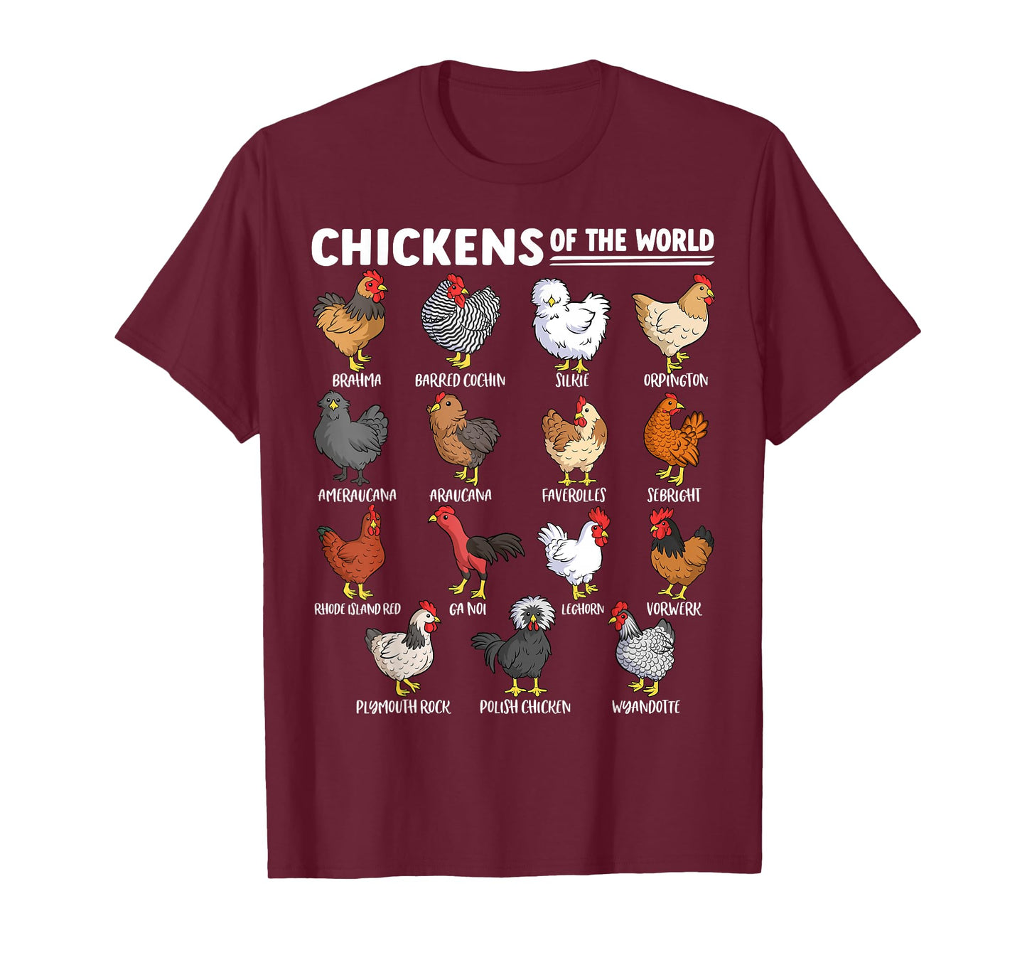Chickens of The World Farm Animal Lover Educational Chicken T-Shirt