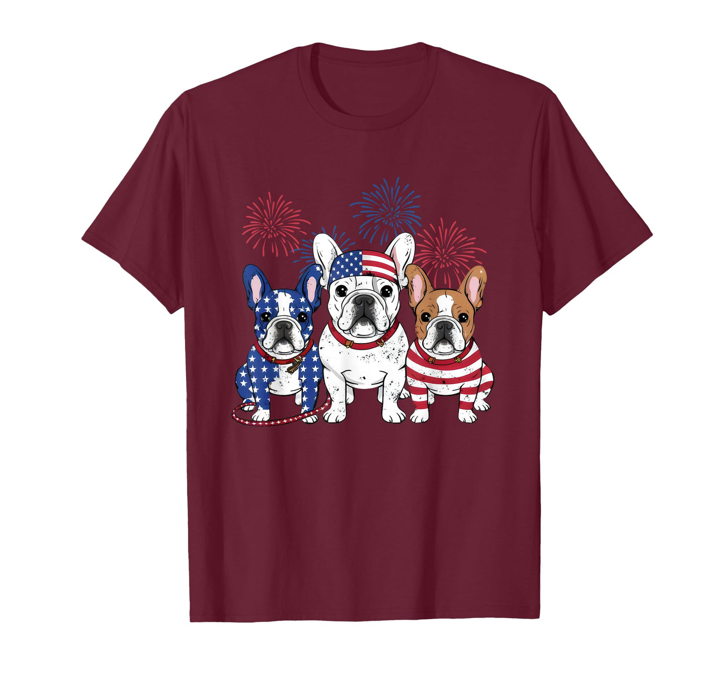 3 US Flag French Bulldogs 4th Of July Patriotic Frenchie Dog T-Shirt