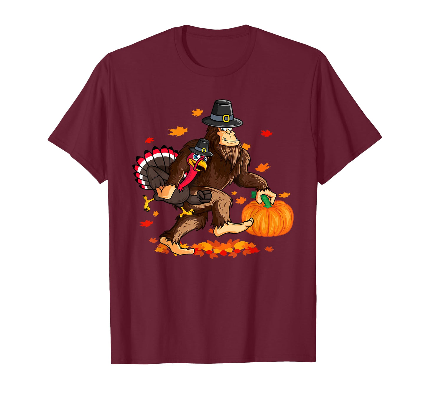 Funny Bigfoot Thanksgiving Pilgrim Turkey Pumpkin For Boys T-Shirt