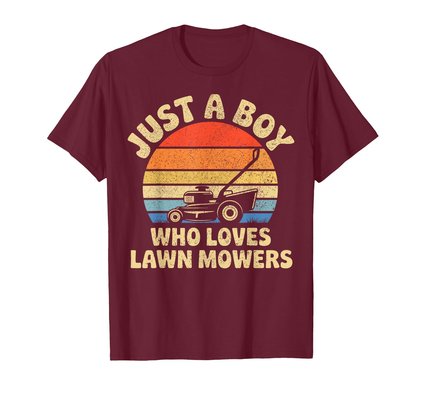Vintage Lawn Mowing Just a Boy Who Loves Lawn Mowers Funny T-Shirt