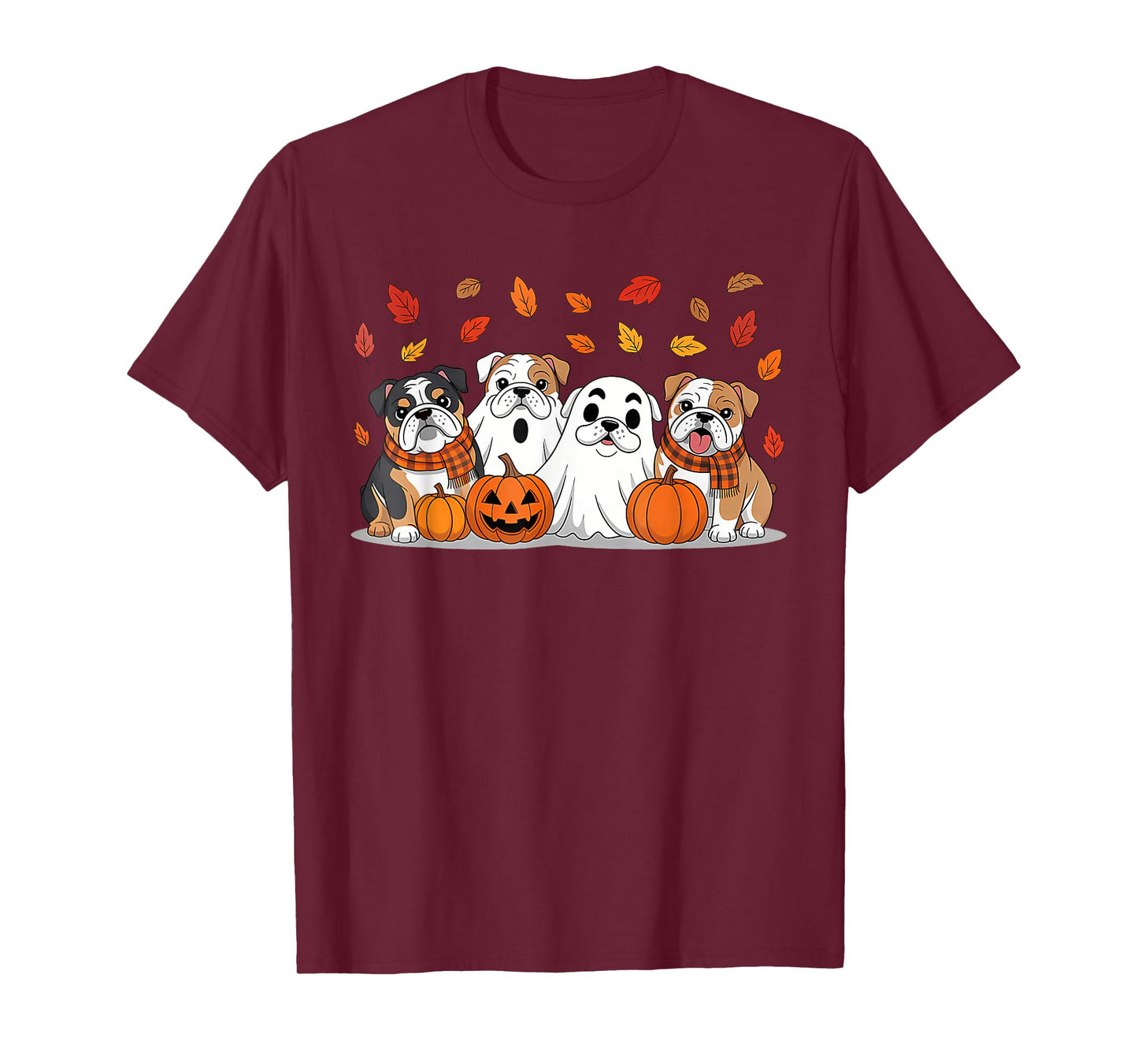 Cute English Bulldog Ghost Autumn Thanksgiving Halloween T-Shirt