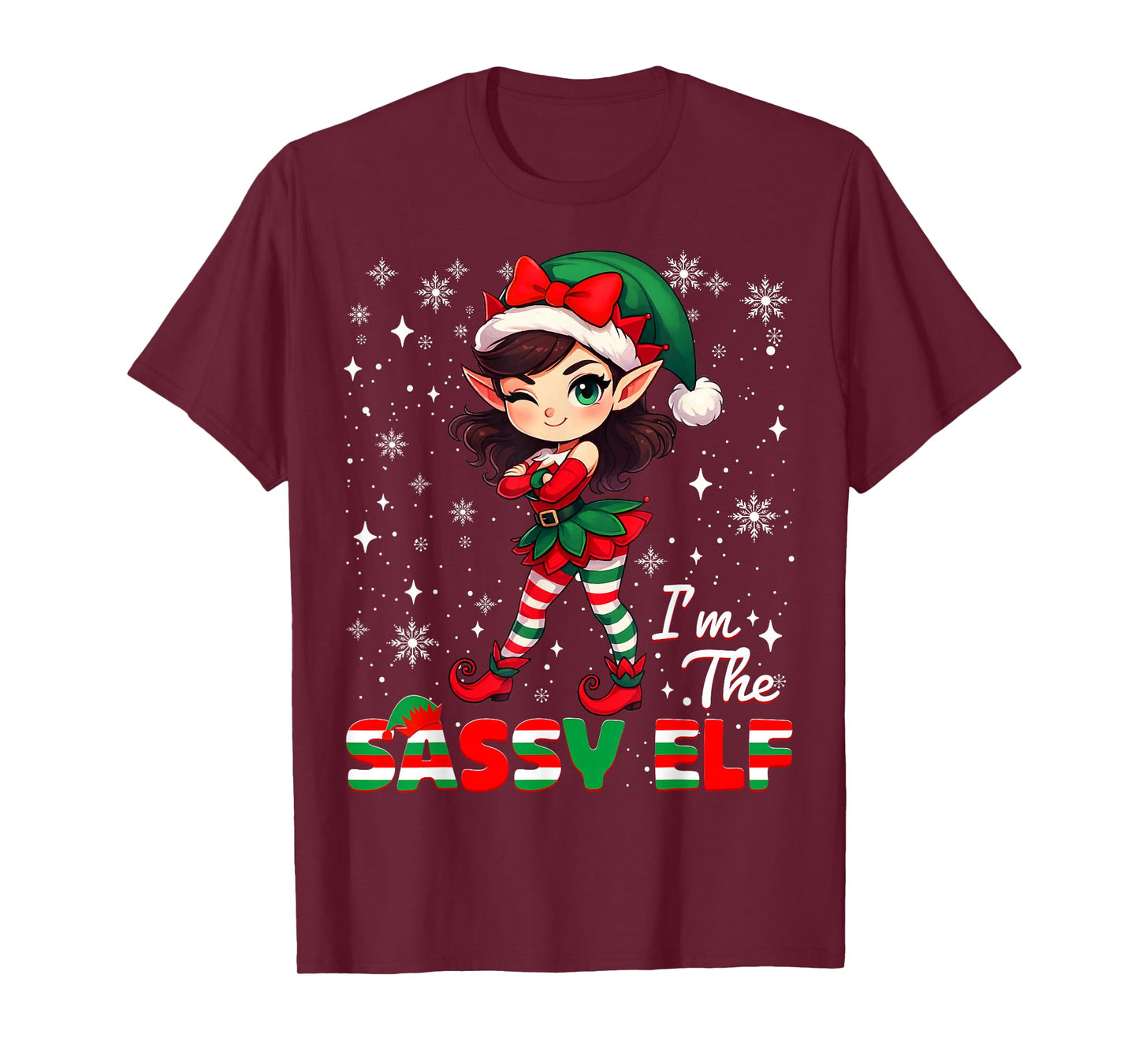 Im The Sassy Elf Cute Snowflake Christmas Xmas Girl Women T-Shirt