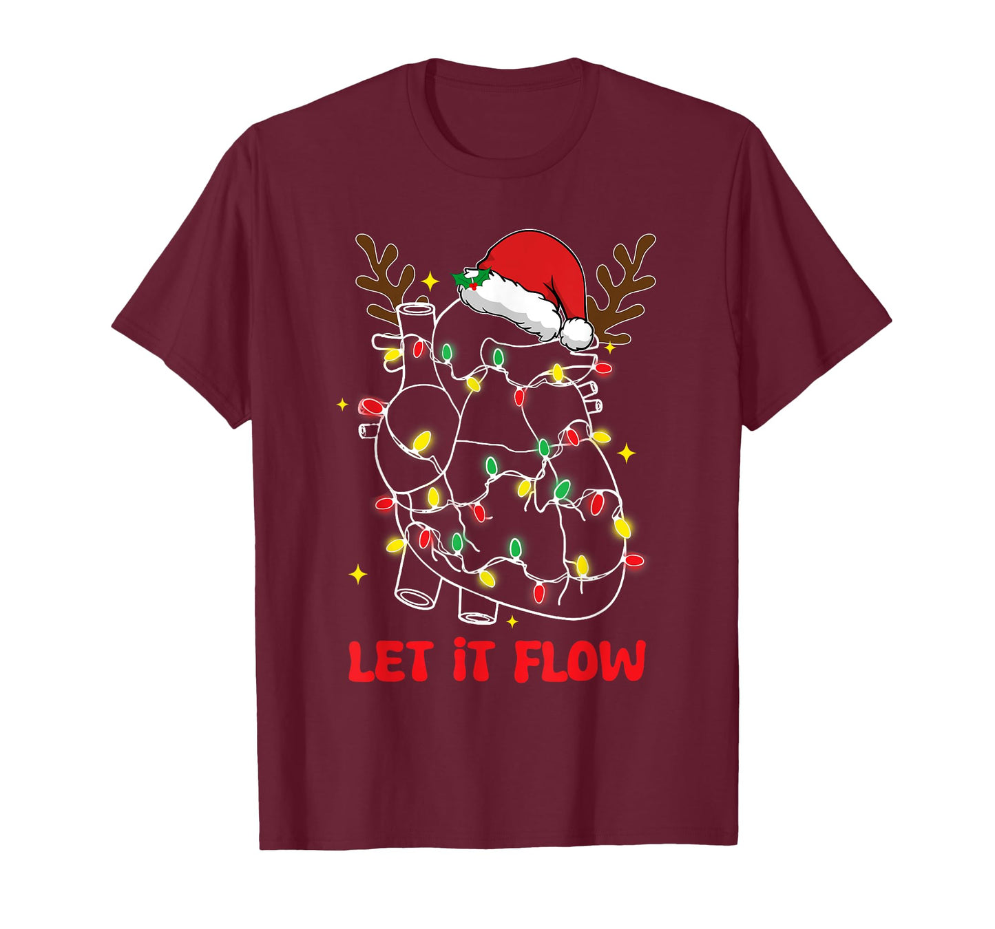 Funny Let It Flow Anatomy Heart Cardiac Nurse Santa Hat Xmas T-Shirt