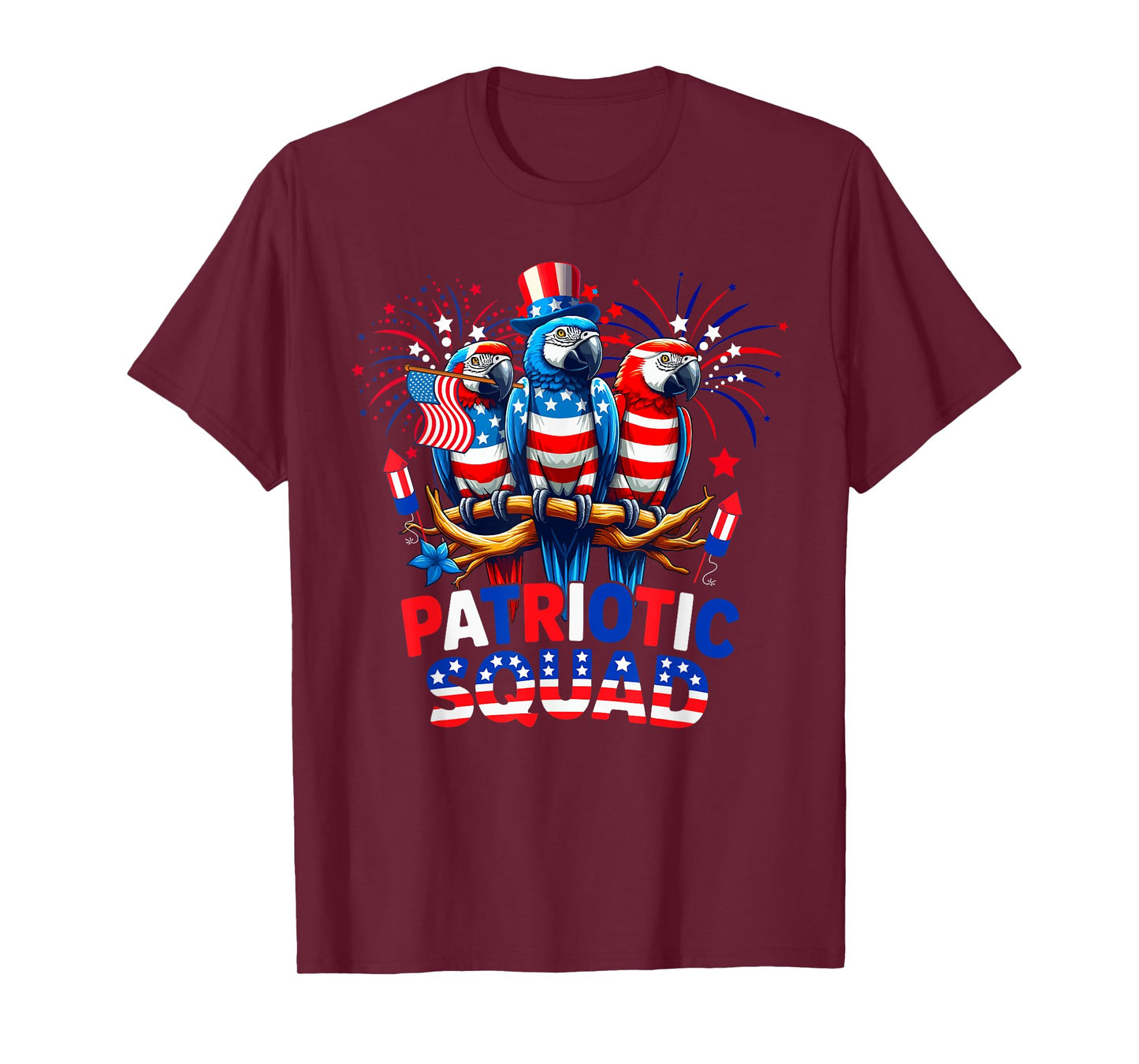 Patriotic Squad Three Cute Parrots 4th Of July US Flag T-Shirt