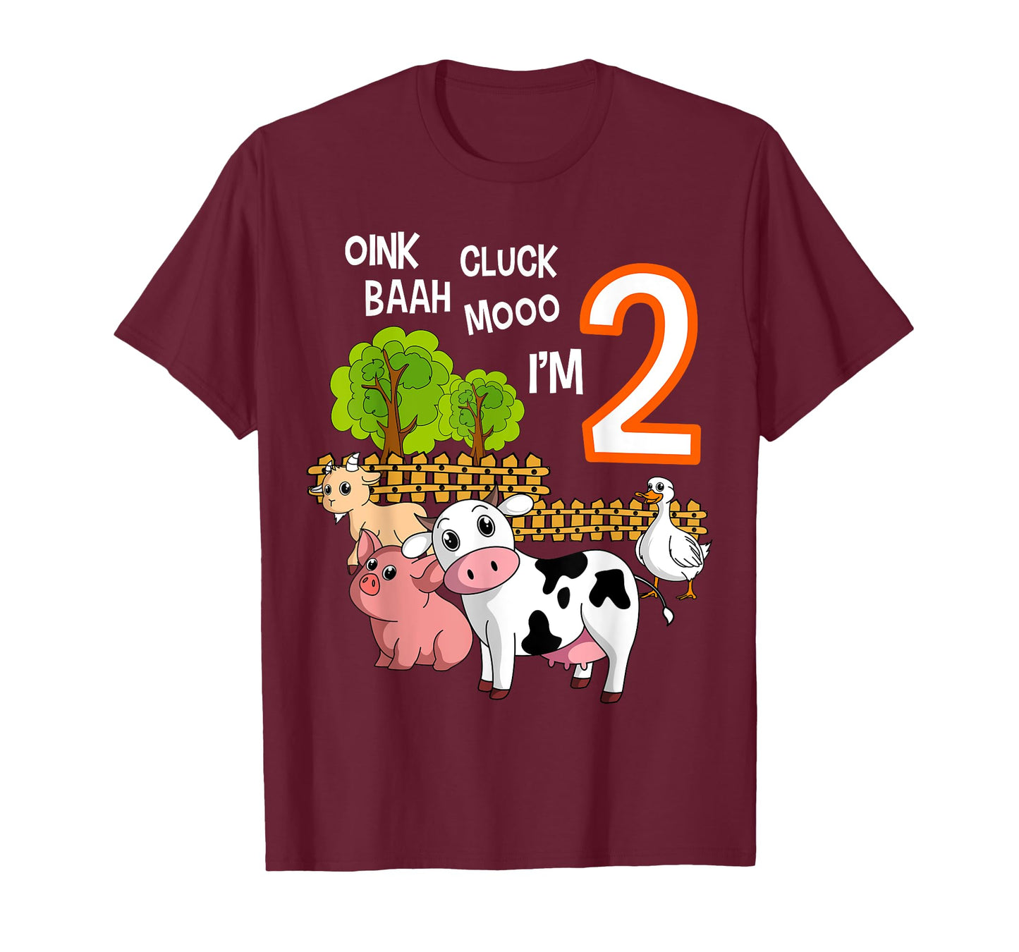 Oink Cluck Baah Mooo I'm 2 Farm Animal 2nd Birthday Party T-Shirt