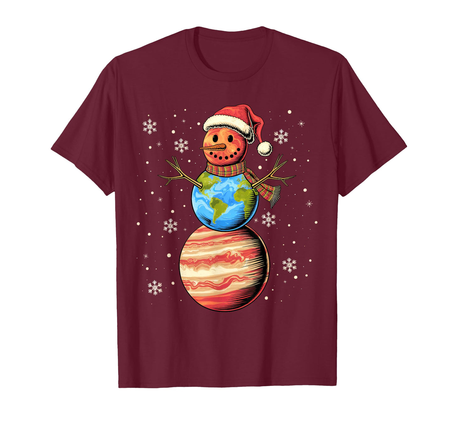 Planets Snowman Space Funny Christmas Astronomy for Kids T-Shirt