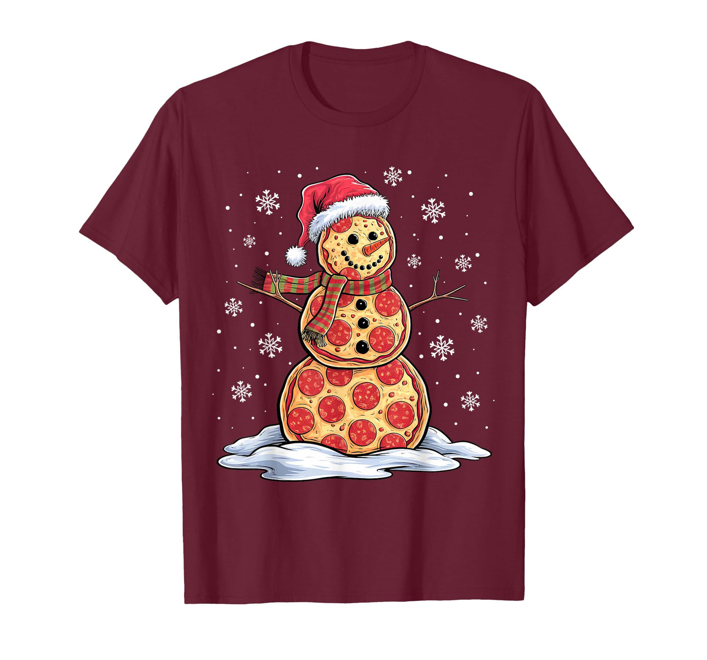 Pizza Snowman - Santa Hat - Christmas Pizza Party - Funny T-Shirt