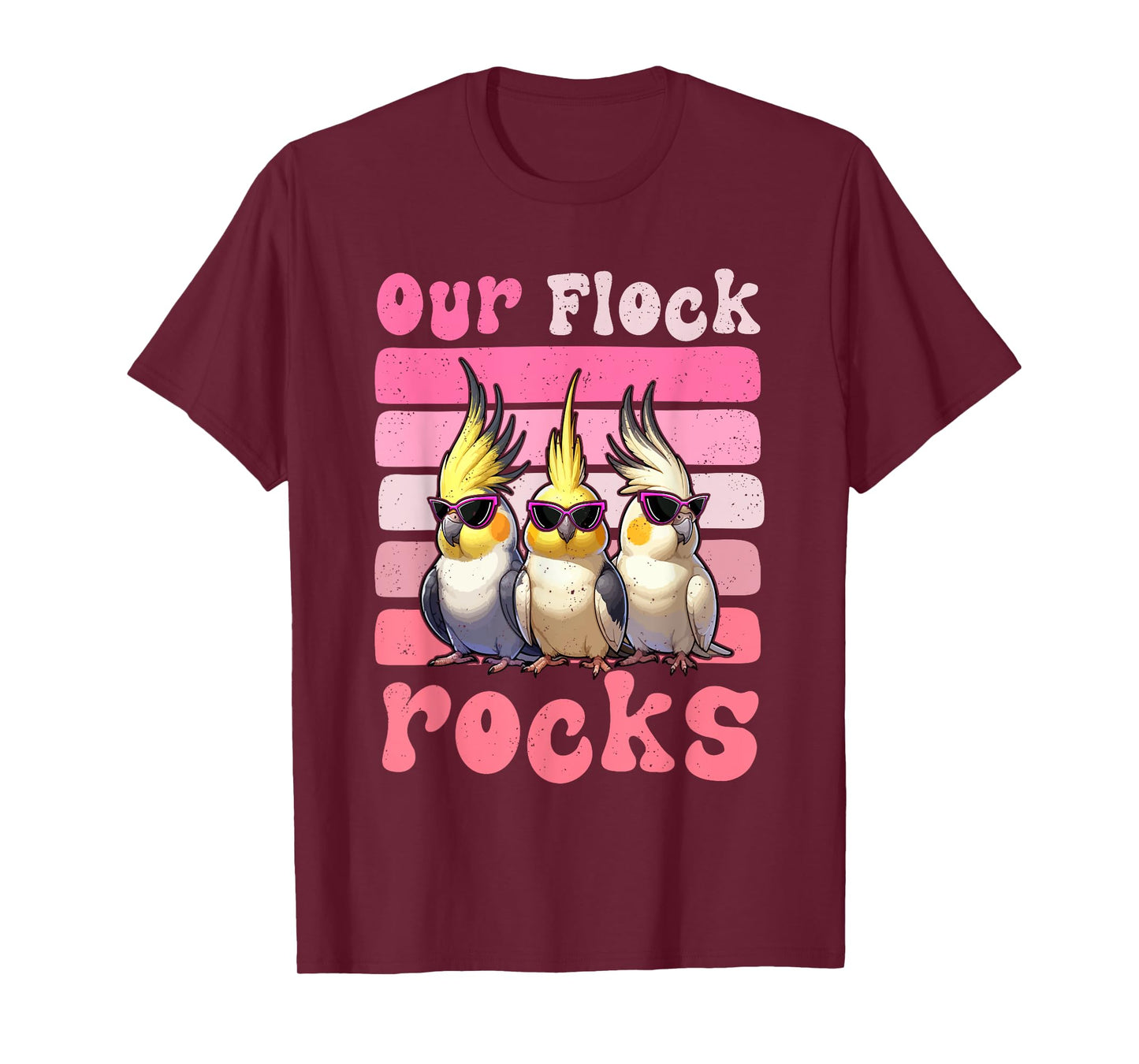 Our Flock Funny Rocks Three Cute Cockatiels Sunglasses T-Shirt