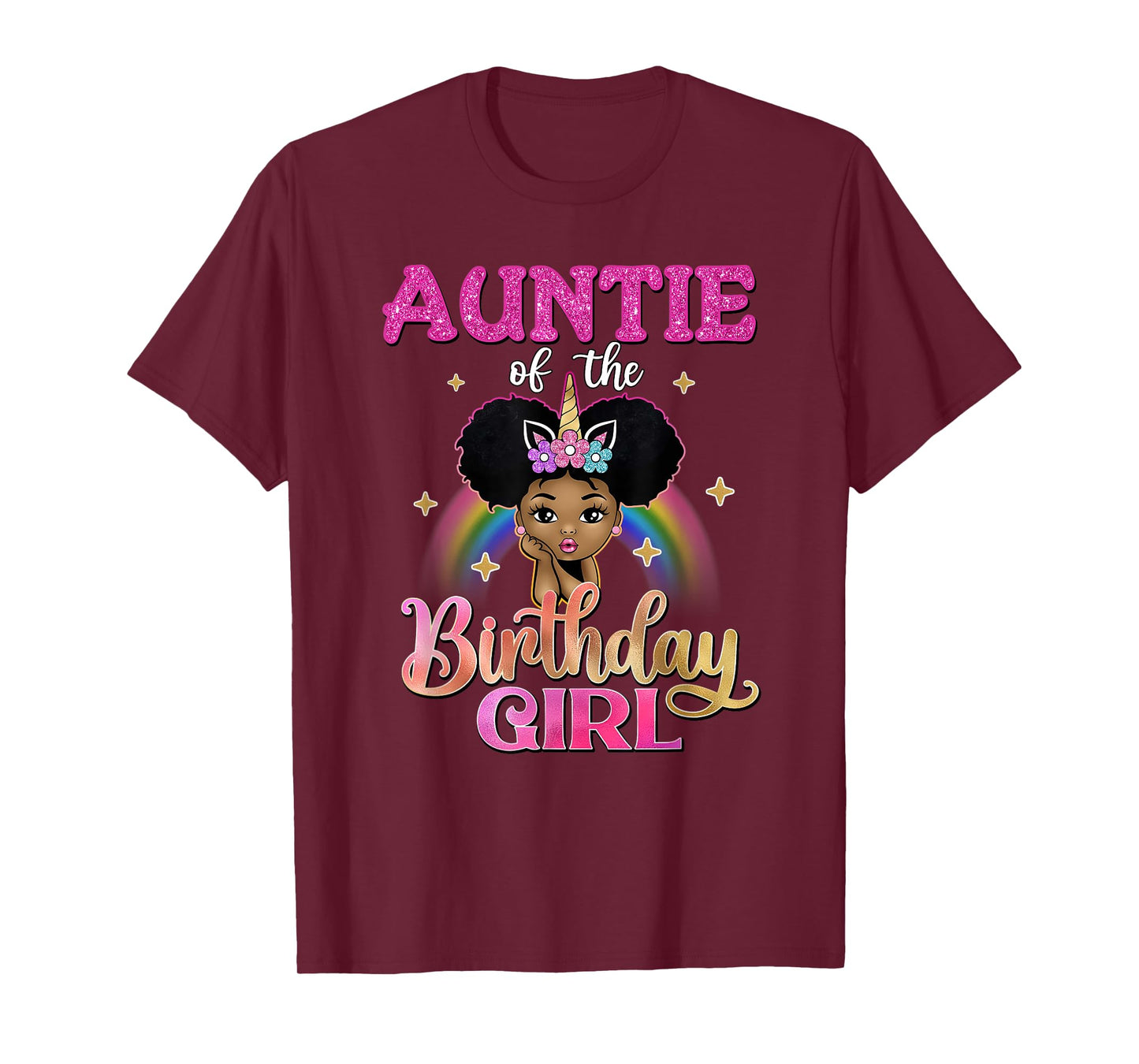Auntie of The Birthday Girl Princess Afro Melanin Unicorn T-Shirt