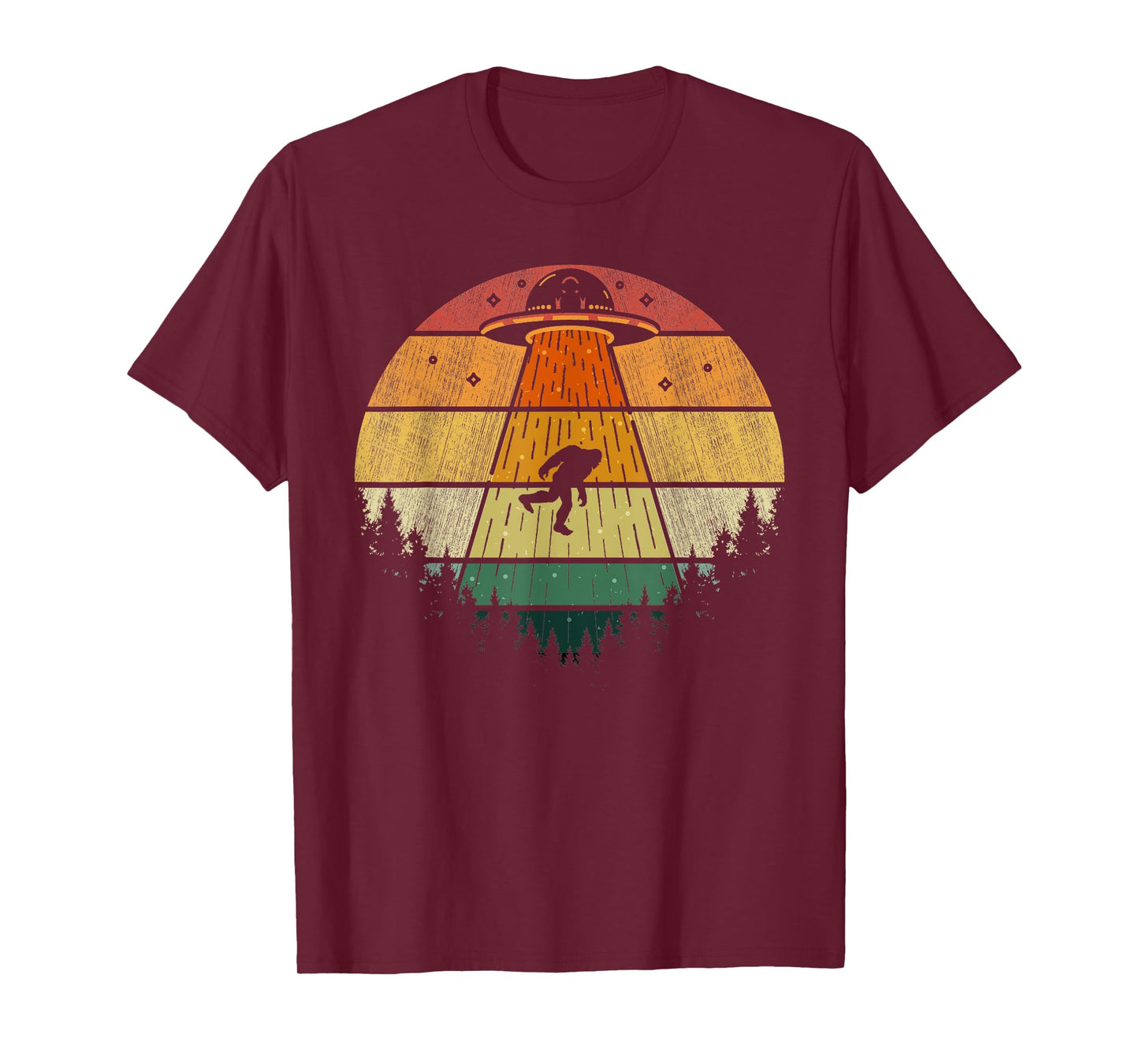 Retro Vintage Bigfoot UFO Abduction Funny Sasquatch Aliens T-Shirt