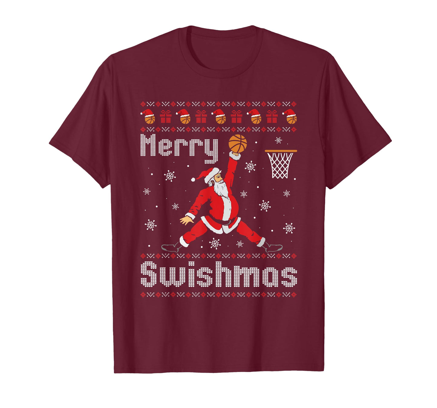 Merry Swishmas Basketball Dunk Rebound Santa Christmas Party T-Shirt