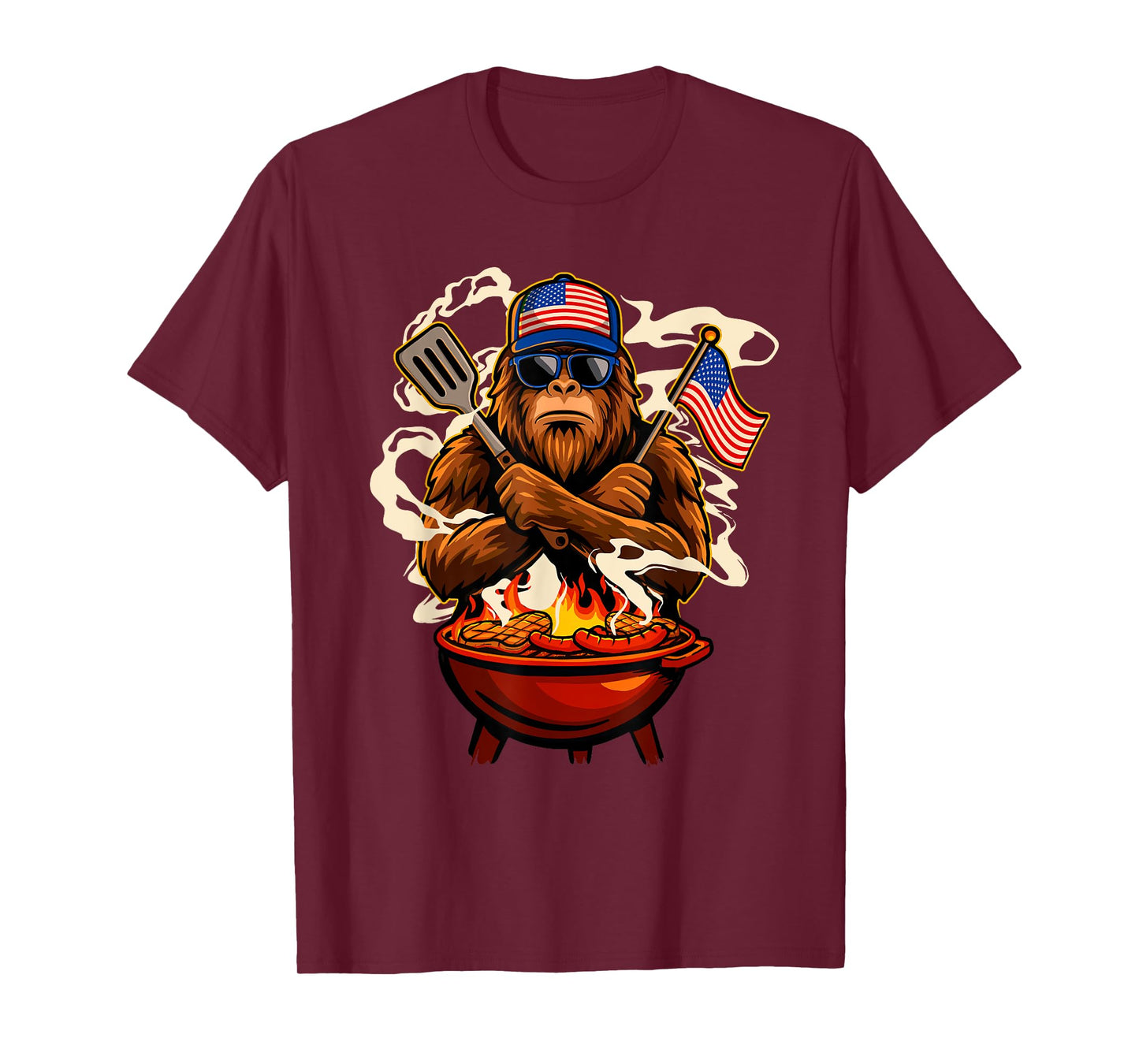 Patriotic Bigfoot Grilling - BBQ Lover Grilling Barbecue T-Shirt