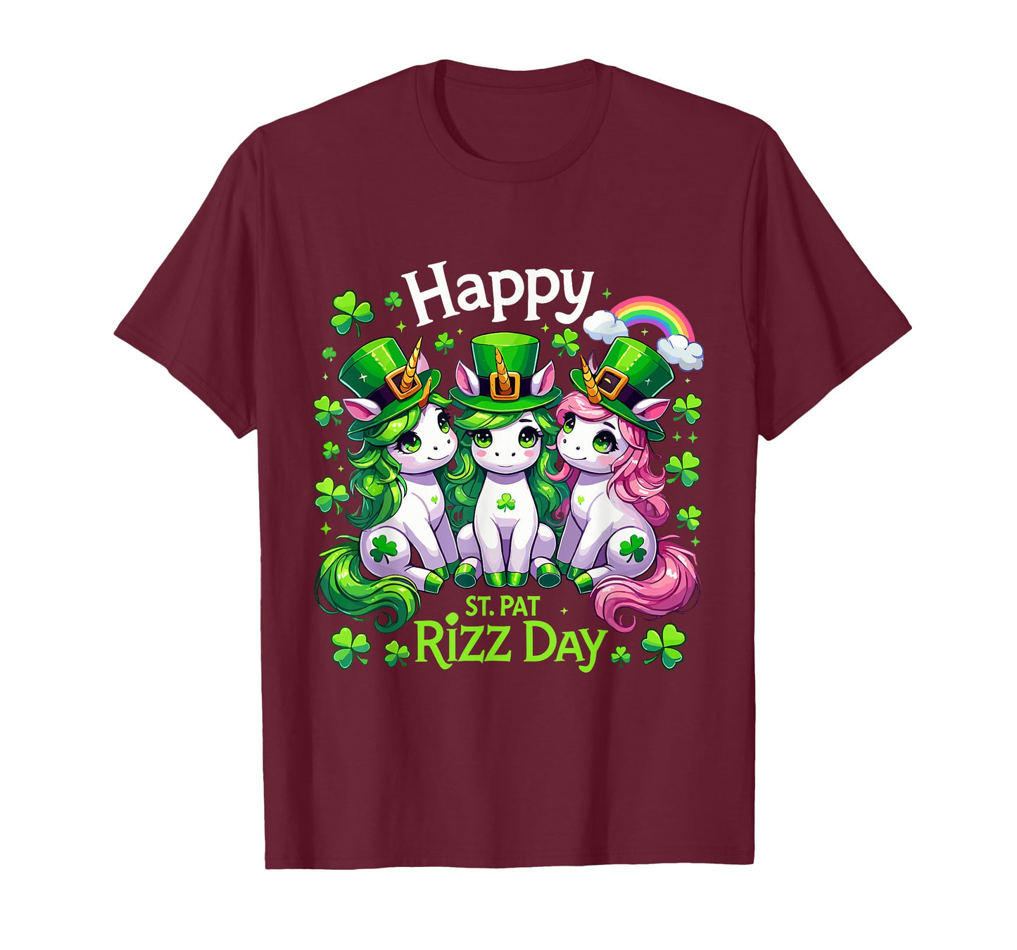 Funny St. Pat Rizz Day Unicorns Shamrock Rainbow St Patrick T-Shirt
