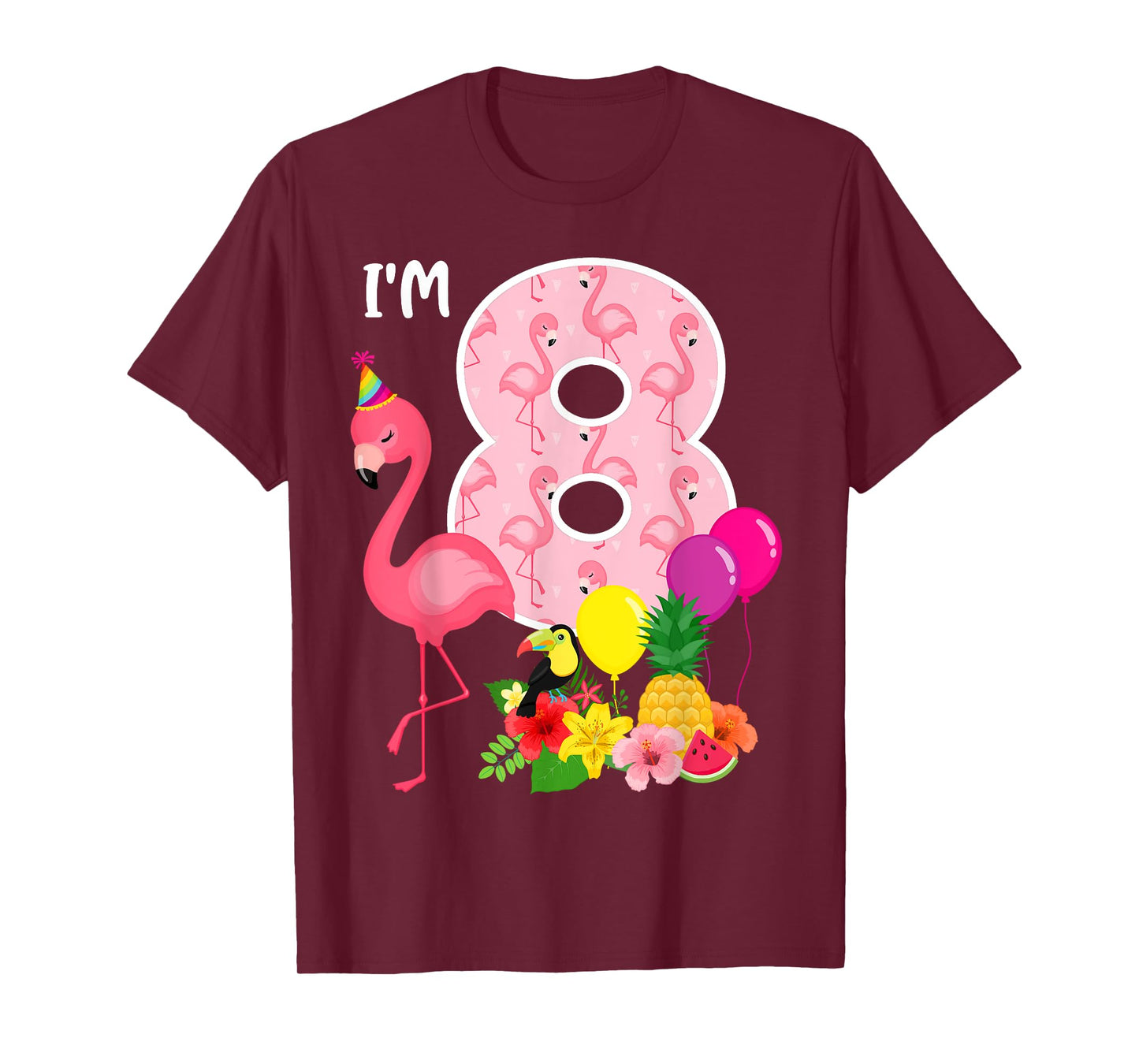 Flamingo Birthday I'm 8 Tropical Flamingo Theme 8th Birthday T-Shirt