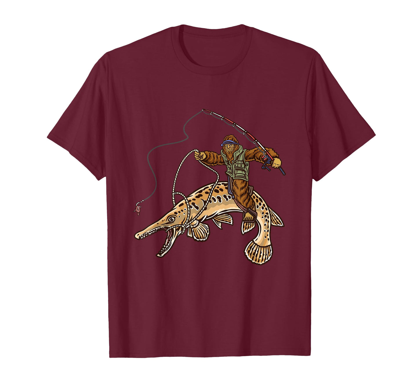Alligator Gar Fishing Bigfoot Fisherman T-Shirt, Small, Black