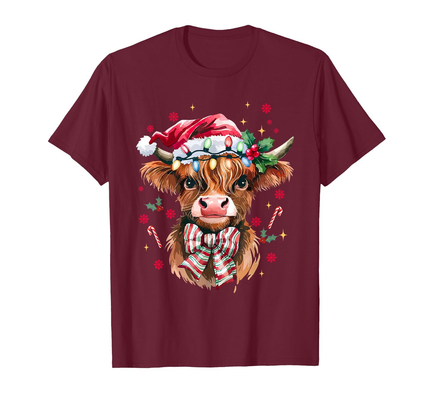 Coquette Christmas Western Highland Cow Santa Xmas Holiday T-Shirt
