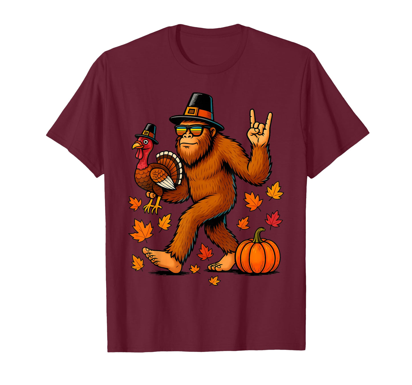 Bigfoot Turkey Pumpkin Thanksgiving for Men Boys Kids T-Shirt