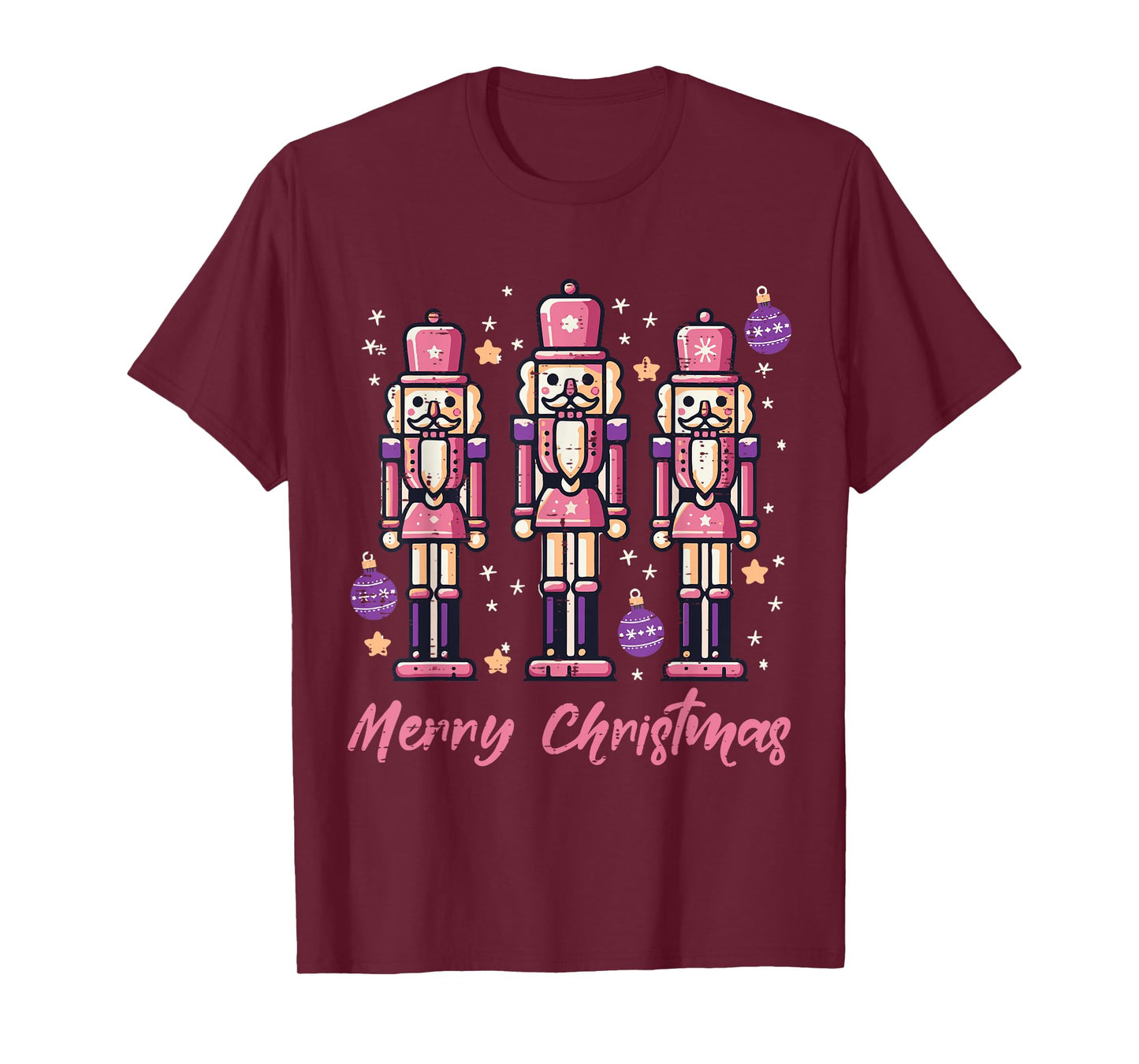 Merry Christmas Pink Nutcrackers Xmas Women Girls Kids Youth T-Shirt