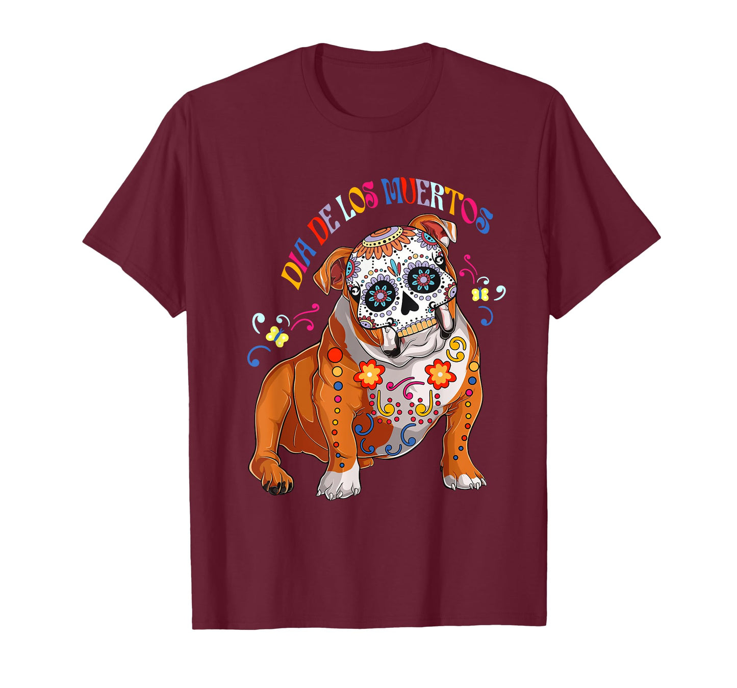 Dia De Los Muertos English Bulldog Floral Skull Face Mexican T-Shirt for Men Women