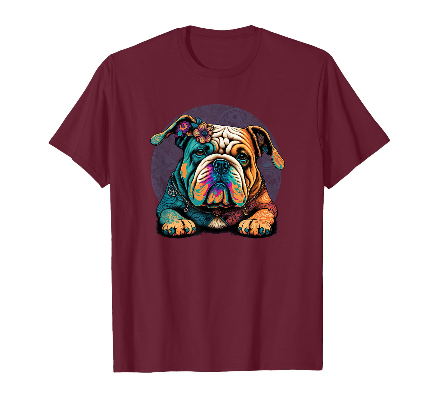 Funny Bulldog Dog Hippie T-Shirt