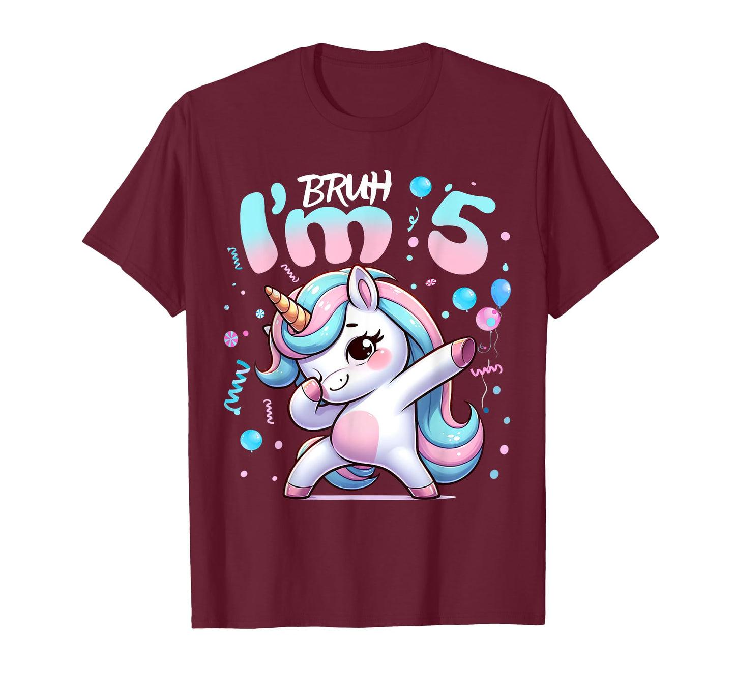 5th Birthday Girl Dabbing Unicorn Bruh I'm 5 Years Old Girls T-Shirt