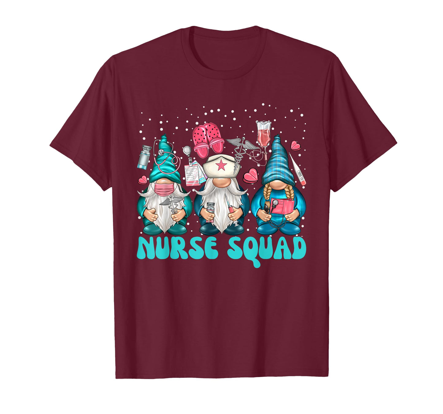 Funny Christmas Scrub Tops Women Gnomes Scrubs Nurse Squad T-Shirt